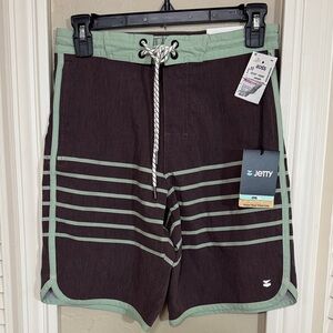 NWT Jetty boys Board Shorts - grey with mint Green Stripes 26” waist